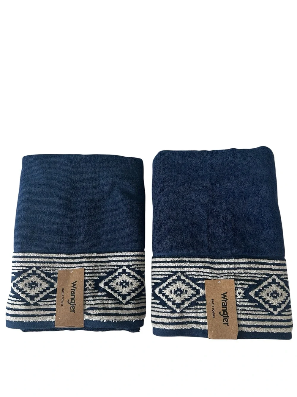 Wrangler Bath Towels Set of 2 Navy Blue Southwestern Aztec Bath Towels 28x54 NWT